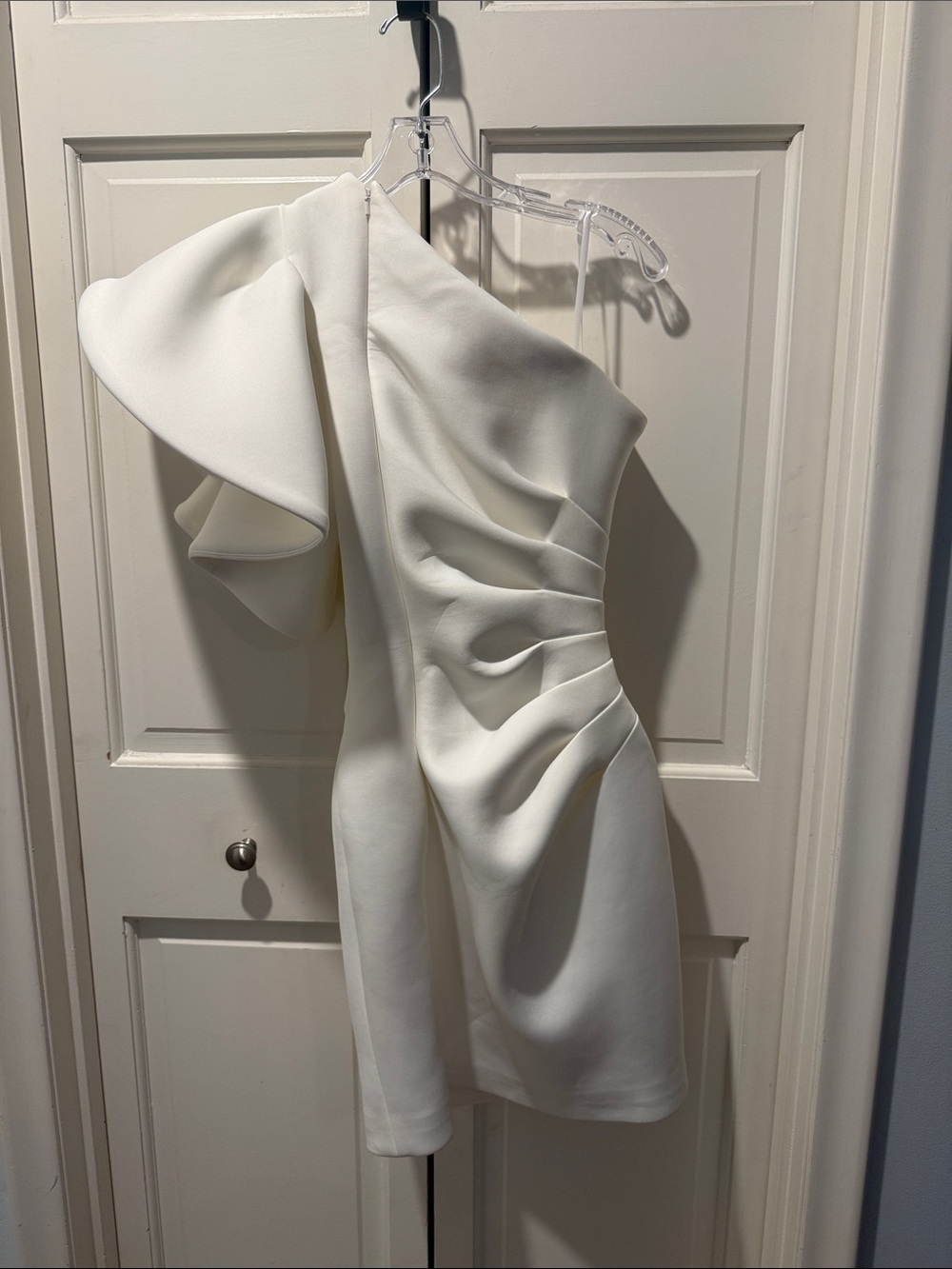 Elegant One-Shoulder Ruffle White Cocktail Dress. - Picture 2 of 8